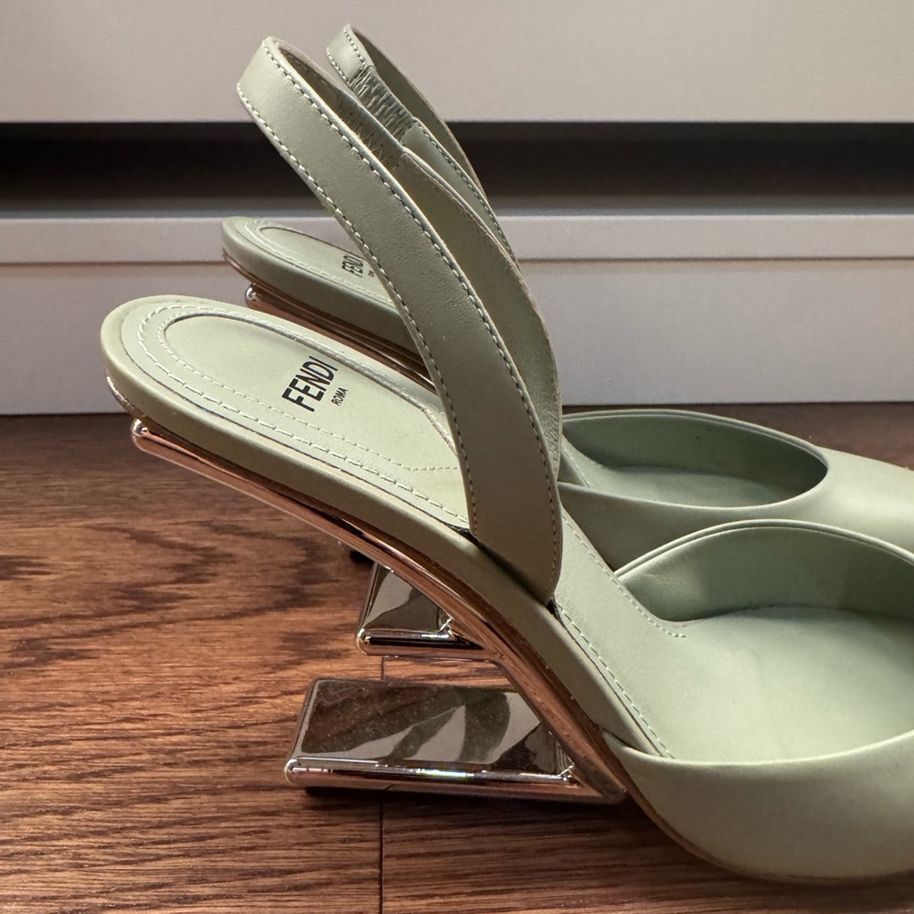 Fendi Green Slingback Heels with Silver Accents - Picture 4 of 9